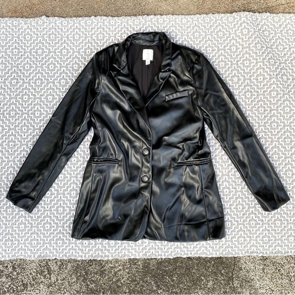JOIE Women’s Faux Leather Mid-length Blazer Jacket Single-breasted Size Medium